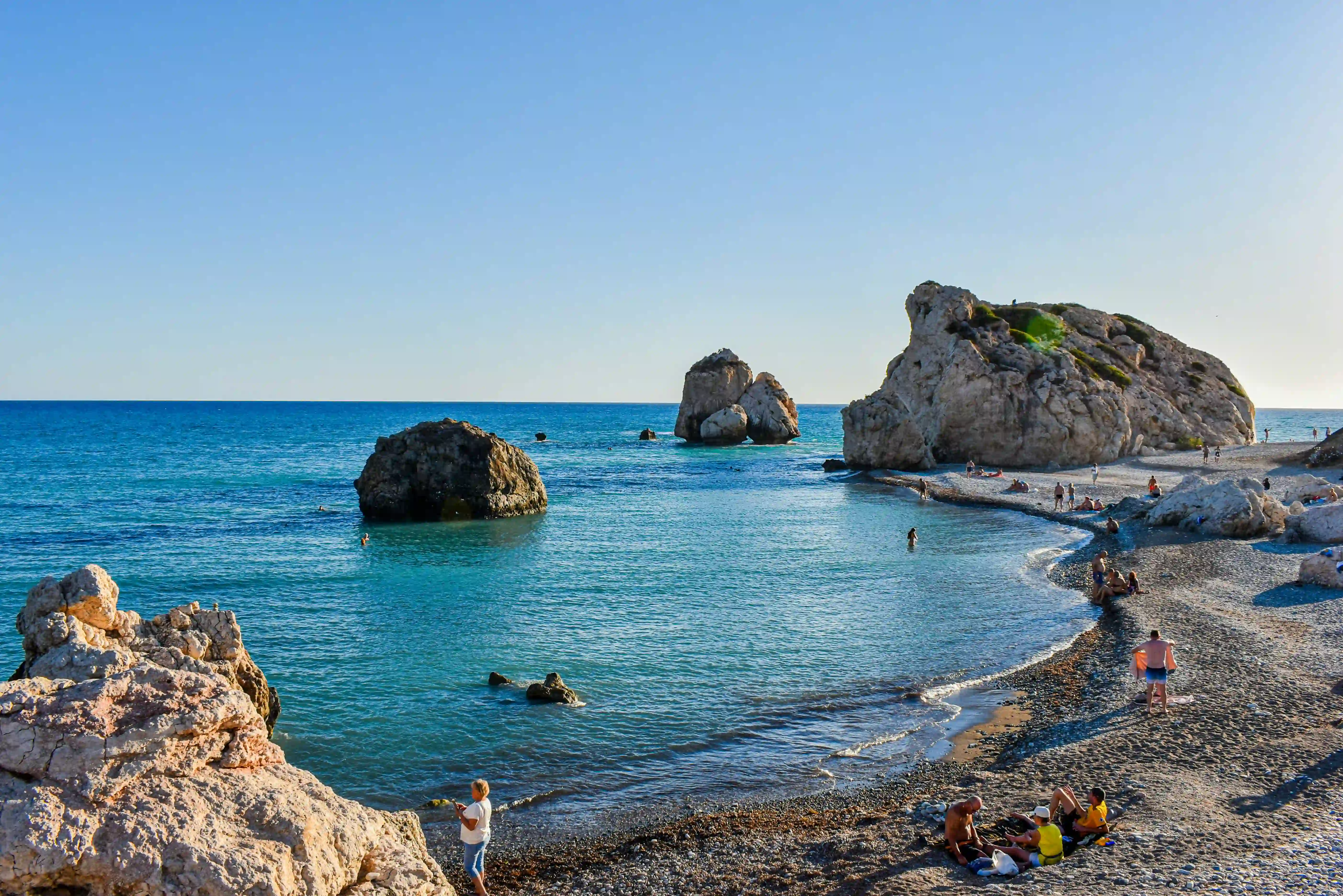 Cyprus beach with blue parasols